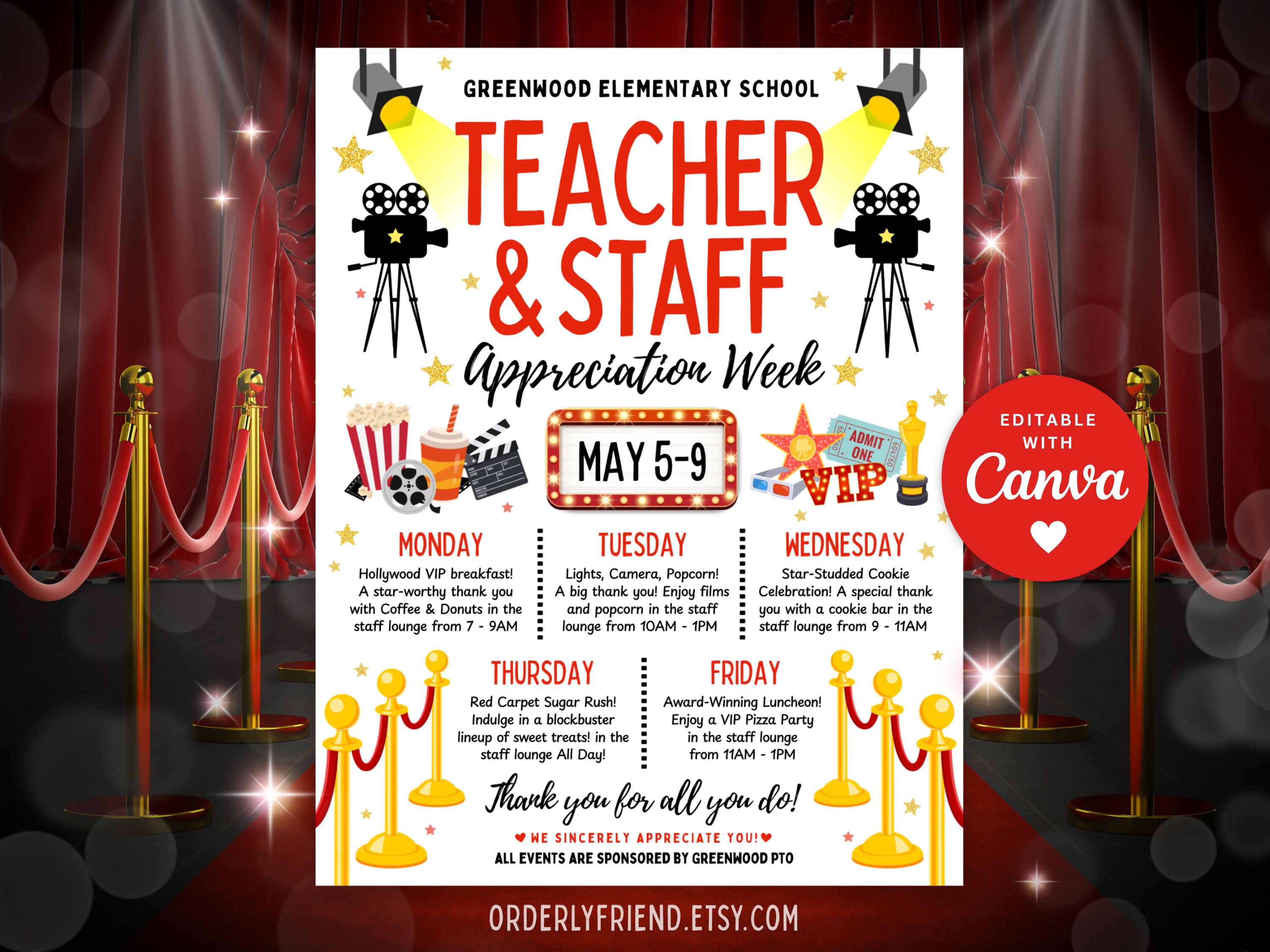 Editable Teacher Appreciation Week Itinerary Poster Teachers & Staff ...