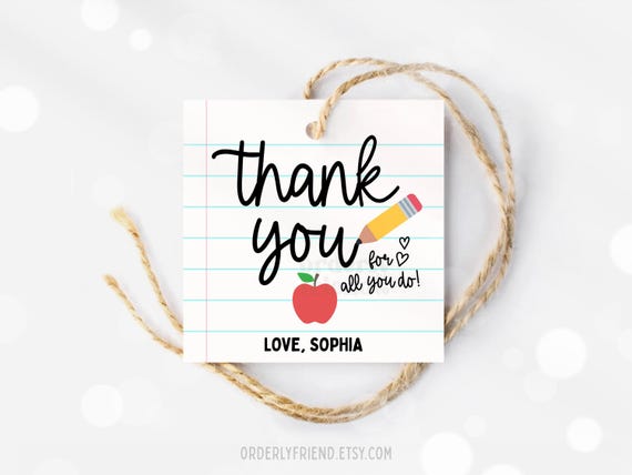 Teacher Appreciation Gift Tags Thank You Teacher Gift Tag Cookie School Printable Tags Editable Canva Template Instant Digital Download