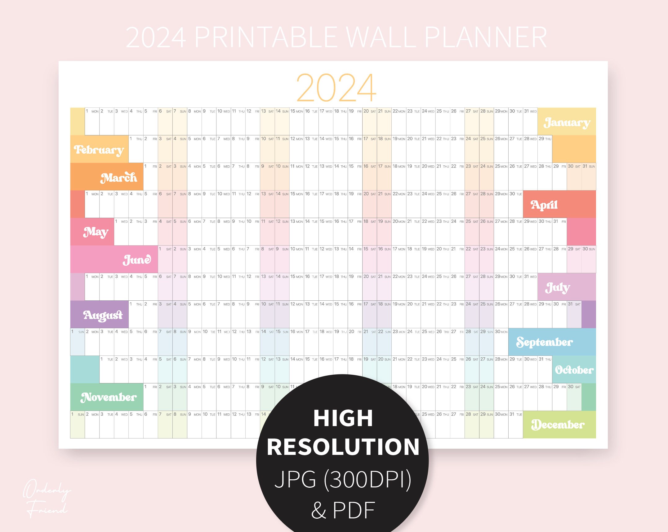 Giant 2024 Wall Calendar Printable 2024 Year Planner Year at A Glance