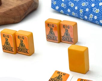 Vintage Mahjong Tile Stickers, Big Joker Replacement Decals, Matte or Waterproof Mah Jongg Decals, Orange / White Bakelite Mah Jong Tiles