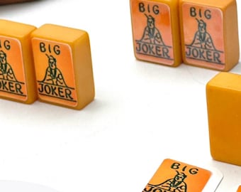 Pegatinas vintage para fichas de Mahjong, pegatinas de repuesto Big Joker, pegatinas de Mahjong mate o impermeables, fichas de Mahjong de baquelita naranja/blanca.