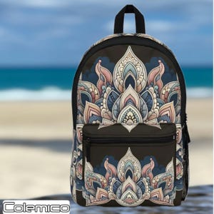 Women Backpacks Floral, Black Travel Bags with Lotus, Yoga Teacher Gifts, Custom Waterproof Backpack, Modern Bags for Students, Hiking Bag