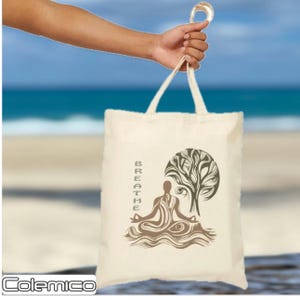 YOGA TOTE BAG Nature Breathe Cotton Canvas Custom Neutral Totes for Yogi Promotional Bags for Yoga Studio Teacher Shopping Bag Personalized