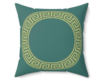 Oreiller à motif grec bleu sarcelle, ensembles d'oreillers à assortir, oreillers carrés double face, housses de coussin modernes, coussin à motif grec avec insert