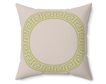 Oreiller avec clés grecques beige, oreillers carrés clés grecques, bordure imprimée housse de coussin personnalisée, coussin décoratif multicolore à agencer et à assortir, décoration d'automne