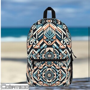 Personalized Backpack Back to School Gifts Geometric Waterproof Travel Bags Modern Custom Backpack Blue Tone Pink Squares Fun Colorful