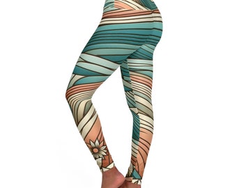 Summer Yoga Pants Sunflowers Peach Teal Stripes Casual Fitness Pants Fun Fashion Apparel Fitness Legging Pilates Barre Pants Sports Running