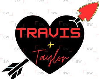 Travis + Taylor heart sublimation Kansas City Football Chiefs Swift Kelce Arrowhead PNG image