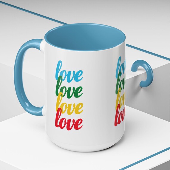 Colorful Love Accent Coffee Mug, Perfect Gift for Coffee Lovers, Inspirational Mug for Friends, Valentines Day, Birthday Gift, Home Decor