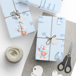 Baby Boy Bear Wrapping Paper, Baby Boy Gift Wrap, Adorable Wrapping Paper Roll, Cute Gift Packaging, Baby Shower Paper, Shower Gift