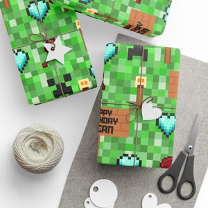 Creeper Wrapping Paper, Gift Wrap, Holiday Present Wrap, Custom Paper, Birthday Supplies, kids birthday, gamer gift
