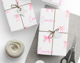 Personalized Pink Bow Wrapping Paper, Custom Gift Wrap for Birthdays, Showers, Holidays | Elegant Gift Presentation, Festive Occasions