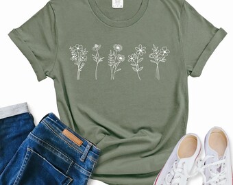 Floral Garden Unisex T-Shirt, Wildflower Design