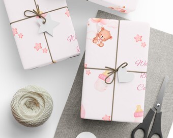 Papel de embrulho para ursinho de pelúcia, papel de embrulho para presente de bebê, rolo de papel de embrulho adorável, embalagem de presente fofa, papel de chá de bebê, presente de chá de bebê