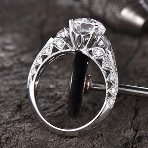 1910&#39;s Antique 2.00 Ct White Round Cut Diamond Engagement Ring In 935 Argentium Silver • Edwardian Rings • Victorian Rings • Art Deco Rings