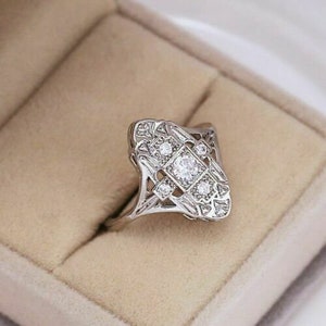 1910's Art Deco Vintage Engagement Ring • 1.50 Ct Ethical European Diamond Engagement Ring • 935 Argentium Silver Vintage Ring For Womens