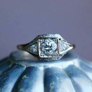 1910s Vintage Old European Cut Moissanite Diamond Engagement Ring • Handmade Jewellery • Edwardian Ring • Art Deco Ring • Three Stone Ring
