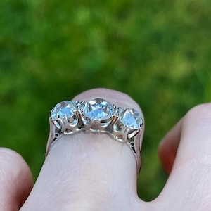 1910s Antique Old Mine Cut Diamond Three Stone Wedding Ring ...