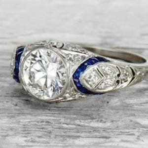 1910s Edwardian 2.00 Ct White Round Cut Diamond Engagement Ring In 935 Argentium Silver • Antique Fine Jewelry Rings • Women&#39;s Art Deco Ring