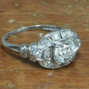 Bague de fiançailles ancienne des années 1910 avec diamants taille européenne de 2,00 carats en argent argentium 935 • Bague édouardienne • Bagues de fiançailles art déco