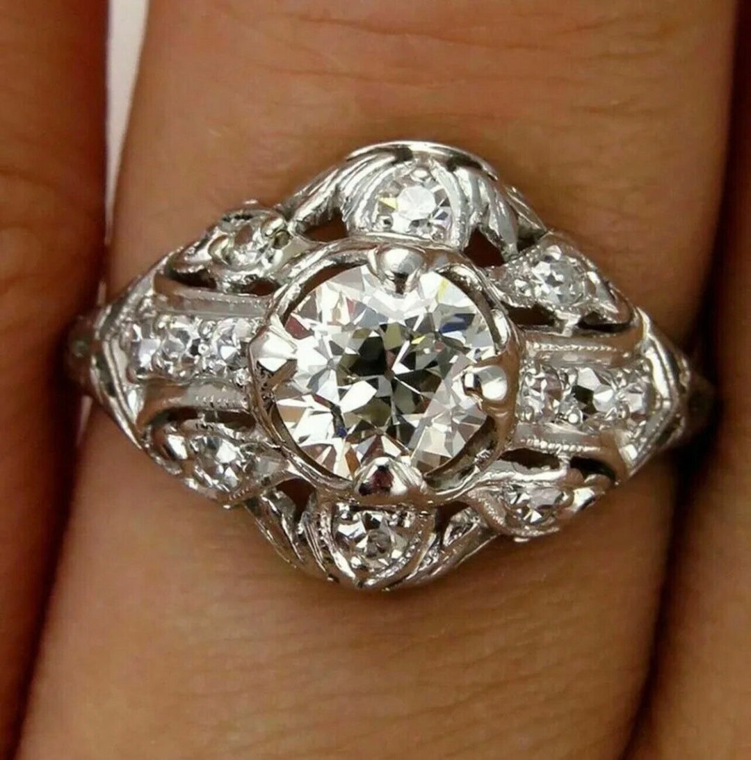 1910s Vintage Engagement Ring • 2ct Old European Cut Moissanite ...