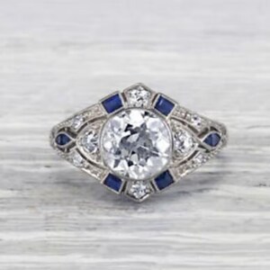 1910&#39;s Edwardian 2.00 Ct Old European Cut Diamond Engagement Ring In 935 Argentium Silver • Mid-Century Ring • Art Deco Ring • Vintage Rings
