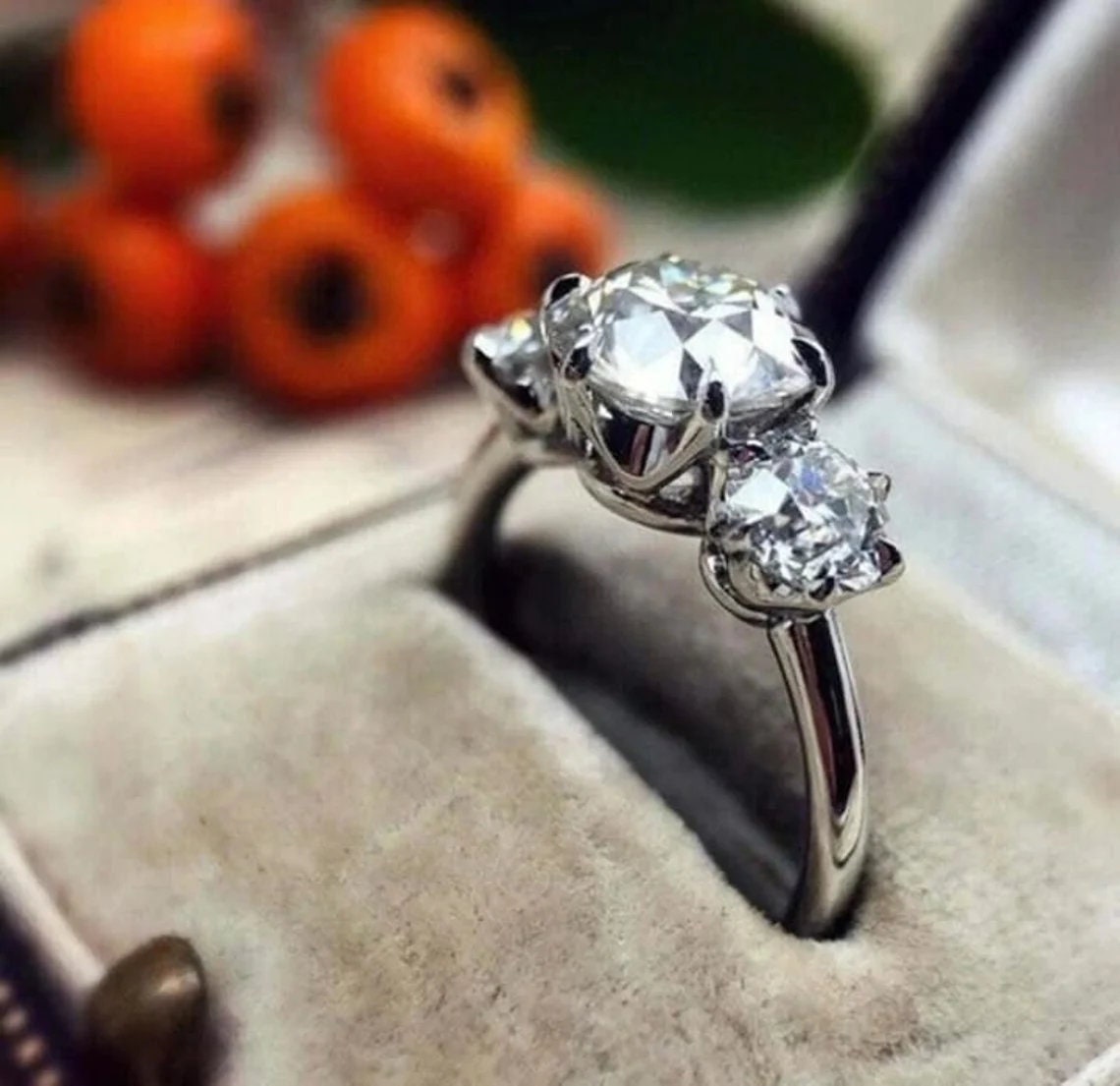 1910s Vintage Three Stone Ring • Mid-century Ring • 2 Ct White Round ...