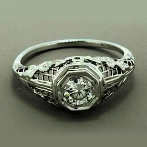 Retro Era 1910&#39;s Antique 1.70 Carat White old European Diamond Engagement Ring In 935 Argentium Silver • Edwardian Rings • Victorian Rings