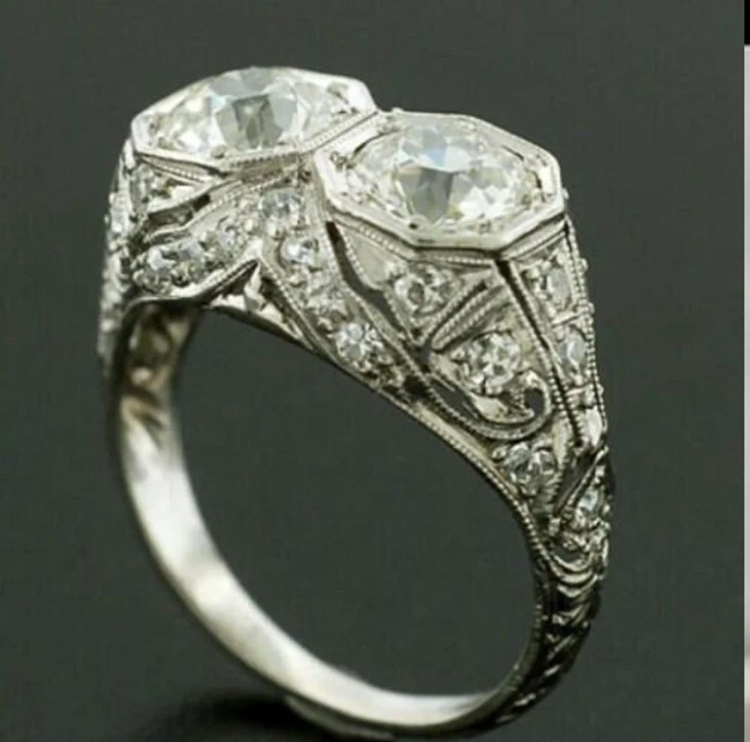 1910s Antique 3.00 Ct Round Cut Diamond Engagement Ring in 935 ...