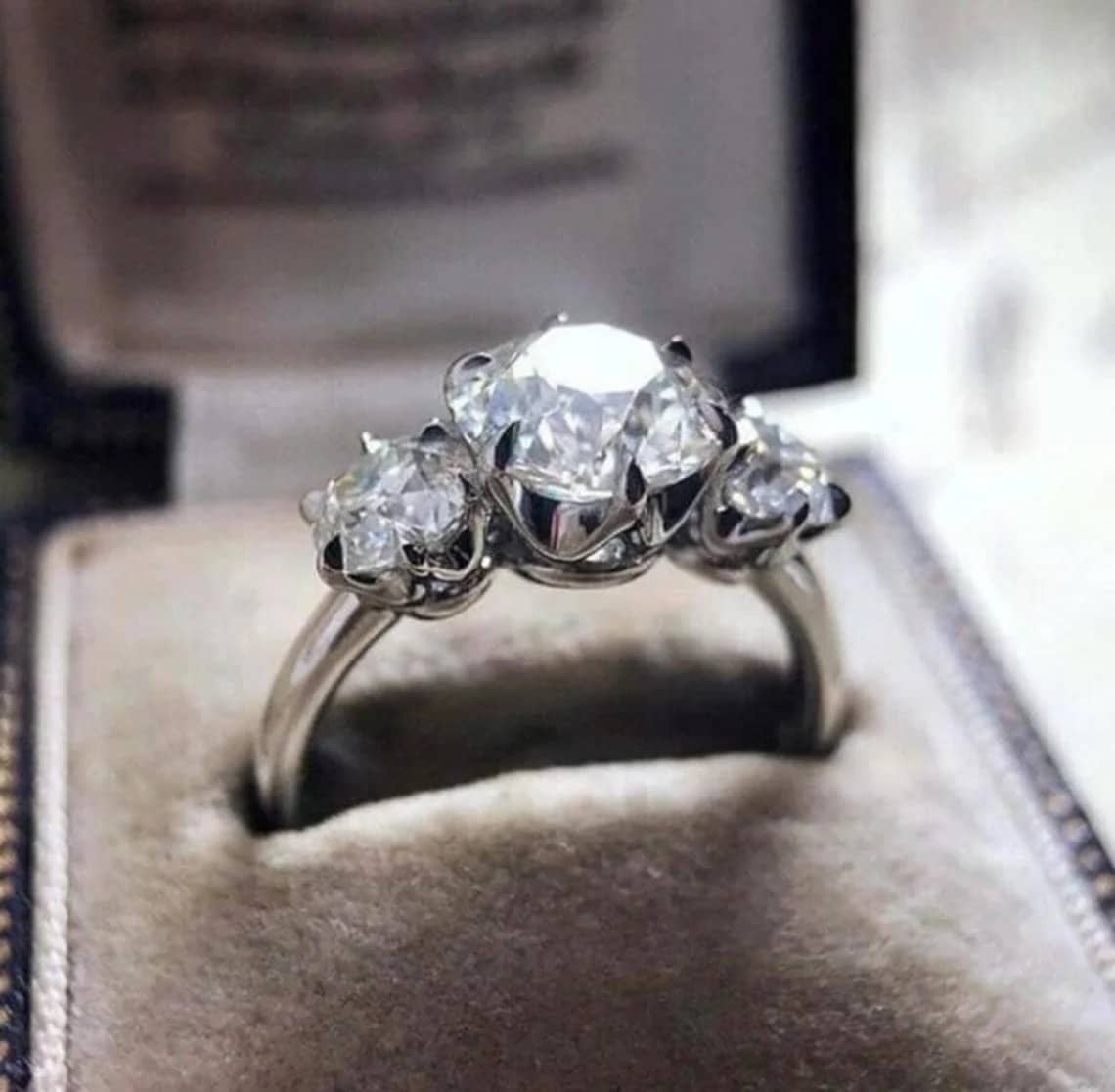 1910s Vintage Three Stone Ring • Mid-century Ring • 2 Ct White Round ...