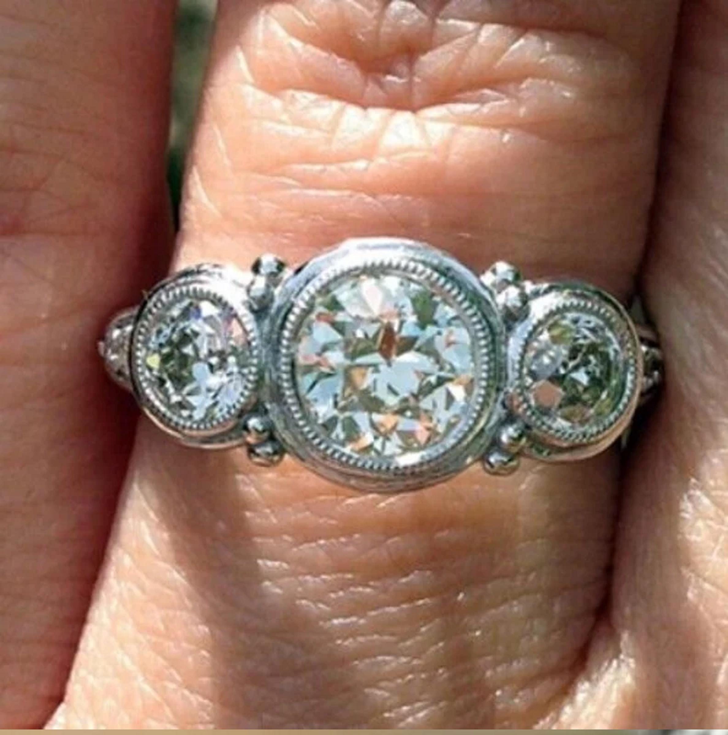 1910s Vintage 2 Ct White Round Diamond Engagement Ring in 935 Argentium ...