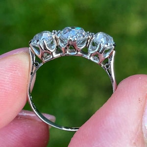 1910s Antique Old Mine Cut Diamond Three Stone Wedding Ring ...