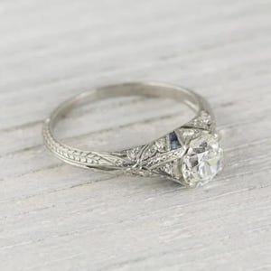 Vintage 1910s Edwardian Diamond Ring 1.90 Carat Old European Diamond Art Deco Engagement Ring In 935 Argentium Silver Victorian Antique Ring