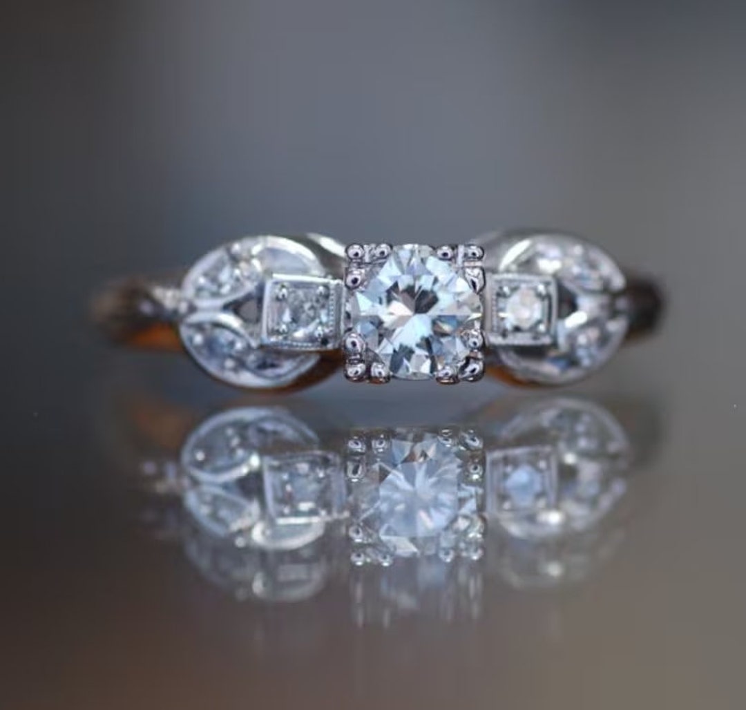 Circa 1910's Midcentury Art Deco Ring Ethical European Cut Diamond