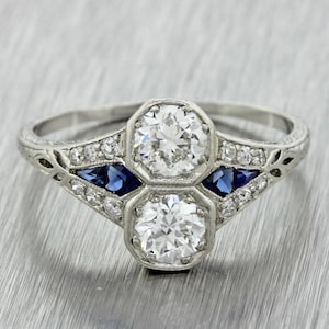 1910s Antique 3.00 Cts Round Cut Diamond Engagement Ring In 935 Argentium Silver • Edwardian Ring • Two Stone Ring • Vintage Toi Et Moi Ring