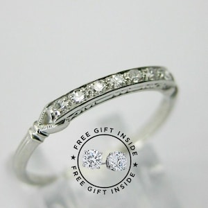 Antique art deco 1910s vintage diamond wedding band antique stacking band eternity band moissanite band retro dainty band anniversary ring