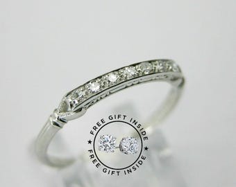 Art Deco 1910s Vintage Diamant Ehering antikes Stapelband Eternity Band Moissanit Band Retro Jubiläumsring Jubiläumsring