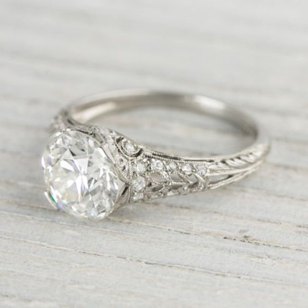 1910s Edwardian Engagement Ring • Old European Cut Diamond Ring • 2.00 CT Round Moissanite Vintage Ring • Wedding Ring Gifts • Art Deco Ring