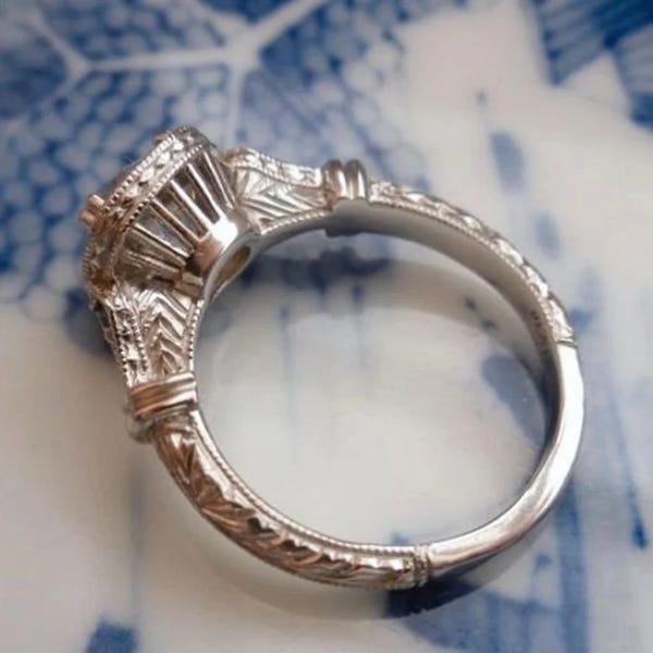 Anello di fidanzamento con diamante europeo da 2,30 ct, vintage anni '10, in argento Argentium 935 • Anelli Art Déco • Regali per lei • Anello di fidanzamento antico