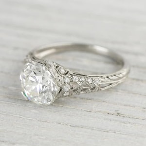 1910s Edwardian Engagement Ring • Old European Cut Diamond Ring • 2.00 CT Round Moissanite Vintage Ring • Wedding Ring Gifts • Art Deco Ring