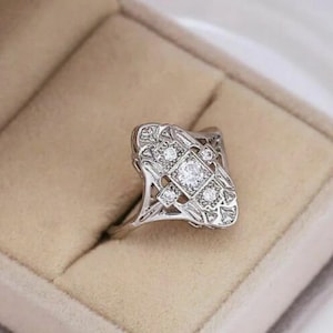 1910's Art Deco Vintage Engagement Ring • 1.50 Ct Ethical European Diamond Engagement Ring • 935 Argentium Silver Vintage Ring For Womens