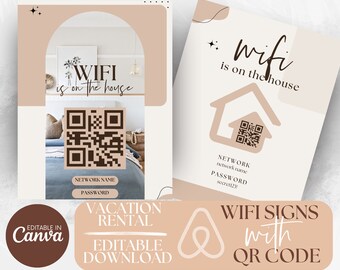 Wifi サイン | カスタム Wifi QR コード プリント | Wifi コードとは | Airbnb | Airbnb ウェルカム ブック | カスタム Wifi サイン | Canva | AIR001