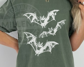 Three Bat Png, Halloween Bat Png, Vintage Halloween Shirt Png, Vintage Bat Shirt Png, Spooky Season Png, Dark Cottagecore Png, Bat Gifts