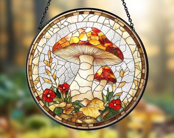 Mushrooms Glass Suncatcher, Plant Glass Suncatcher, Nature Lovers Gift, Housewarming Gift, Home Decor