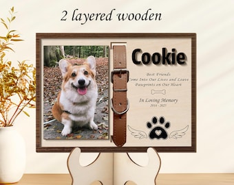 Customized Pet Portrait Sign With Collar Holder, Personalize Pet Memorial Photo Wooden Sign, Dog Sympathy Gift, Pet Owner Gift