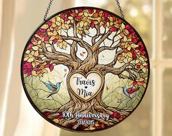 Personalized Anniversary Tree of Life  Glass Suncatcher, Wedding Anniversary Suncatcher, Anniversary Gift For Parents, Window Hangings