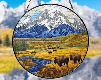 Grand Teton National Park Art Glass Suncatcher, US National Park Suncatcher, US National Park Gift, Traveler Gift, National Park Ornament