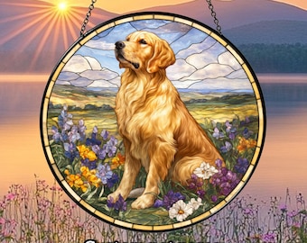 Customized Name Golden Retriever Glass Suncatcher, Retriever Dog Suncatcher, Pet Lover Gift, Housewarming Gift, Window Hangings