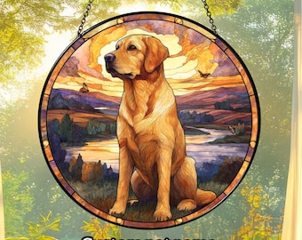 Personalized Name Labrador Retriever Glass Suncatcher, Labrador Dog Suncatcher, Pet Lover Gift, Housewarming Gift, Window Hangings