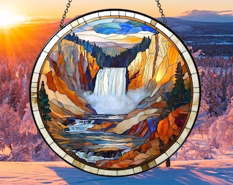 Yellowstone National Park Glass Suncatcher, US National Park Suncatcher, US National Park Gift, Traveler Gift, National Park Ornament